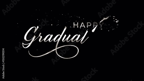 silver Happy Graduation handwriting text animation with sparkling light effects for social media posts and festive designs, Transparent background