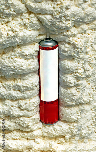 Polyurethane foam thermal insulation spray inside house interior wall