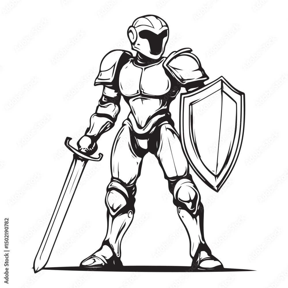 Obraz premium robot knight with sword and shield vector image