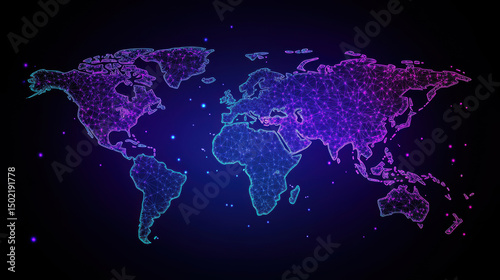 world map purple background digital neon