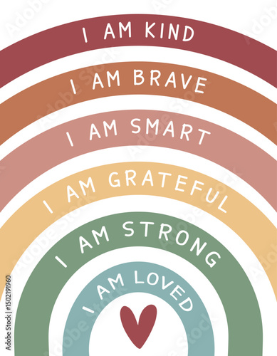 Bohemian affirmation poster, positive affirmation rainbow, mental health, motivational wall art, therapy office decor, school counselor 