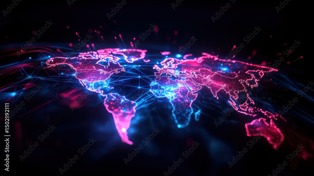 Fototapeta premium world map hues digital neon artwork