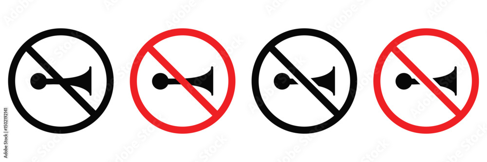 No Horn Vector Icons Set – Prohibited Sound and Silent Zone Symbols No Horn Vector Icons Set – Prohibited Sound and Silent Zone Symbols
