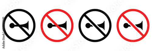 No Horn Vector Icons Set – Prohibited Sound and Silent Zone Symbols