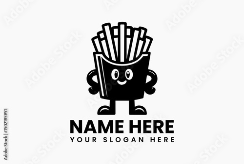 Cartoon french fries mascot vector logo character with smiling face and arms, suitable for children's activities. Food concept