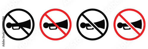 No Horn Vector Icons Set – Prohibited Sound and Silent Zone Symbols