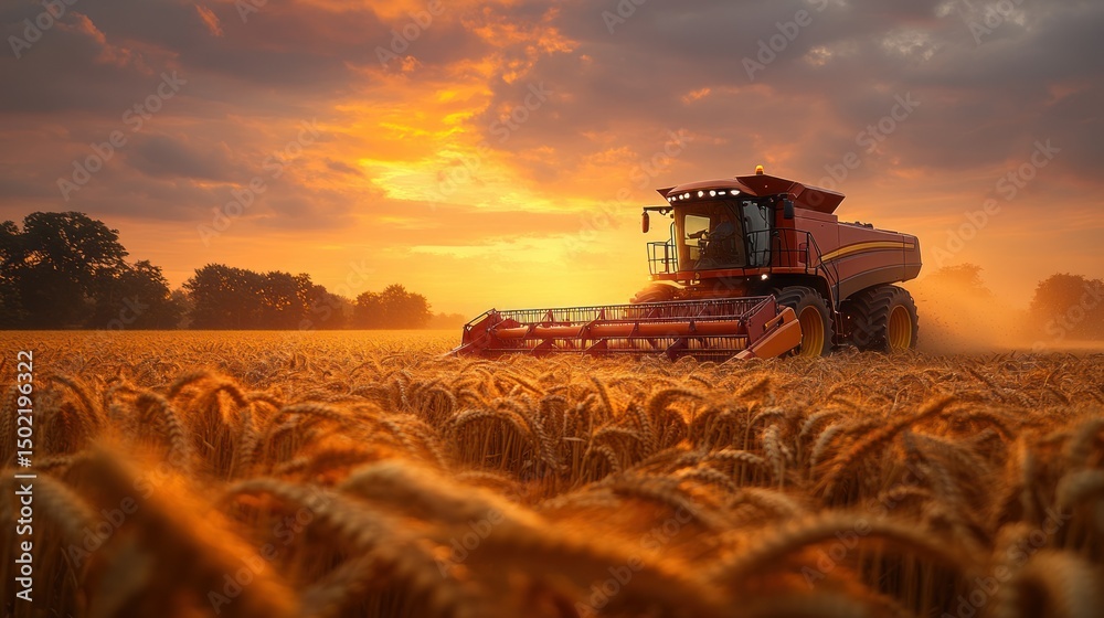 Fototapeta premium Harvesting at sunset