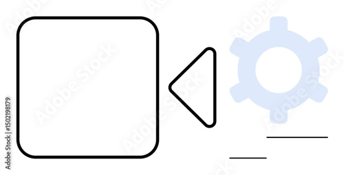 Camera icon with gear for settings and sliders for customization. Ideal for video production, filming, media, content creation, technology, streaming, communication. Flat simple metaphor