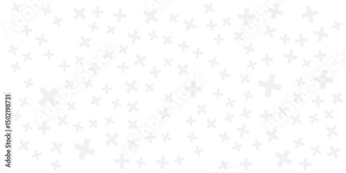 Seamless background pattern of evenly spaced white plus symbols of different sizes and opacity. Vector illustration on teal background with stars