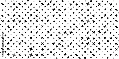 Monochrome, black and white abstract crosses seamless pattern background.