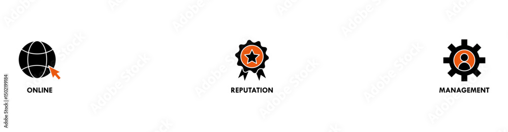 ORM banner web icon set vector illustration concept for online reputation management with icon of internet, browser, winner, trust, favorite, and business