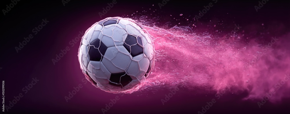 Fototapeta premium Soccer Ball Scoring Goal on Pink Gradient Background