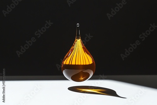 A single golden droplet suspended midair, glowing with luxury and elegance, perfect for macro, design, and artistic concepts.