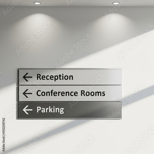 modern white wall interior office building signage direction sign reception conference rooms parking left arrow  signboard