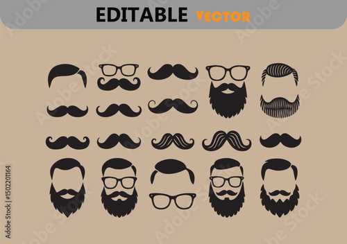Collection of mustaches beards and hairstyles for men vector icons