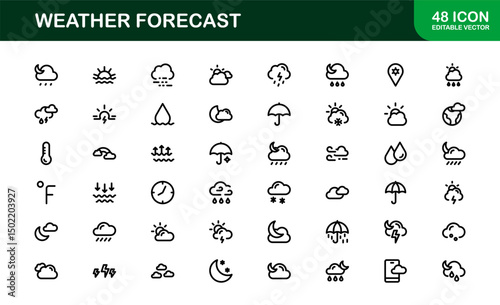 Weather Forecast Icons. Clean Vector Designs for Climate and Temperature Apps