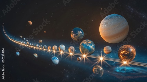 A stunning visualization of the solar system, showcasing the planets and celestial bodies in a unique perspective