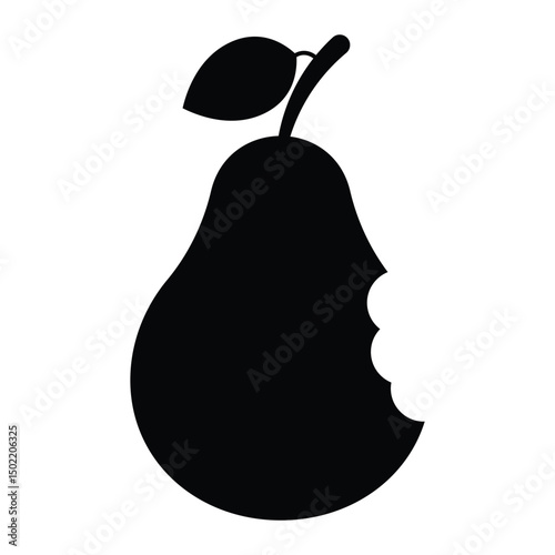Bitten pear vector icon. Fruit silhouette symbolizing healthy food, freshness, or logo design. Black illustration isolated on white background.