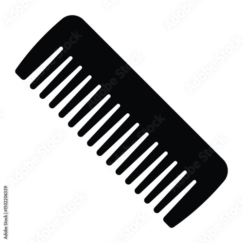 Comb vector icon. Hair styling and grooming tool symbol for barbershop, salon, or hygiene products. Black silhouette isolated on white background.