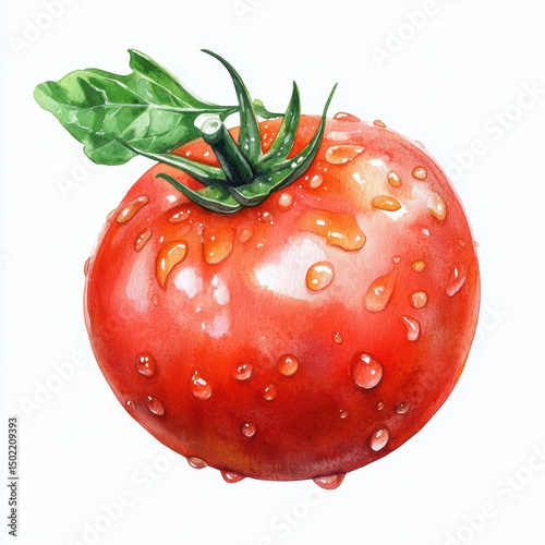 watercolor tomato water droplets leaf green