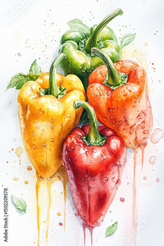 watercolor assortment bell peppers water droplets