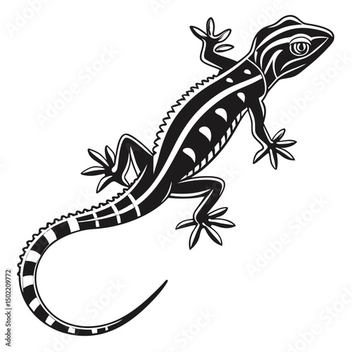 Elegant Lizard Silhouette: A detailed illustration presents a striking lizard silhouette, showcasing intricate patterns and graceful posture in a clean, minimalist aesthetic.