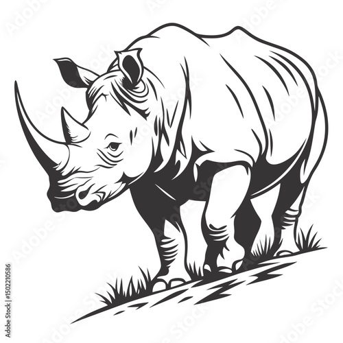 Rhino Line Art: A stylized rhino line art drawing, its powerful presence conveyed through bold line work and a minimalist aesthetic.