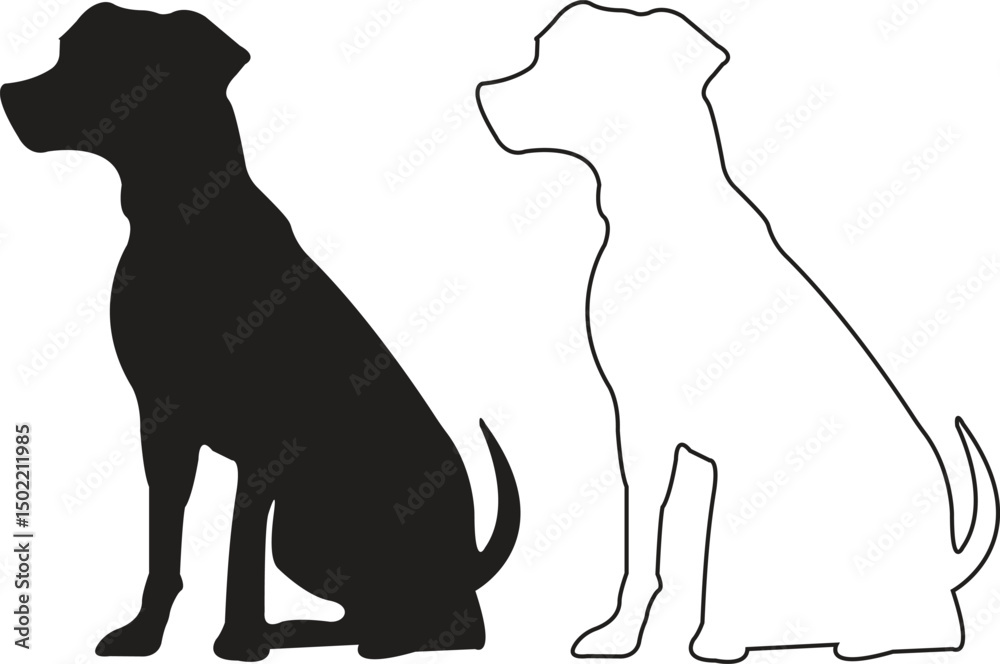 Obraz premium Dog icons set trendy black flat, outline styles. Wildlife signs. Animal silhouette symbols template for graphic and website designs vectors illustration collection isolated on transparent background.