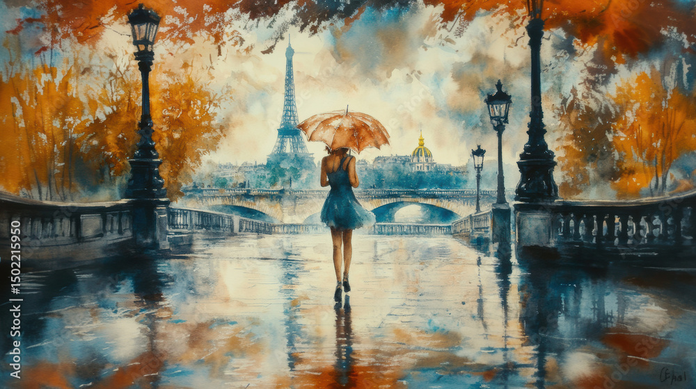 Fototapeta premium paris woman eiffel background dress bridge