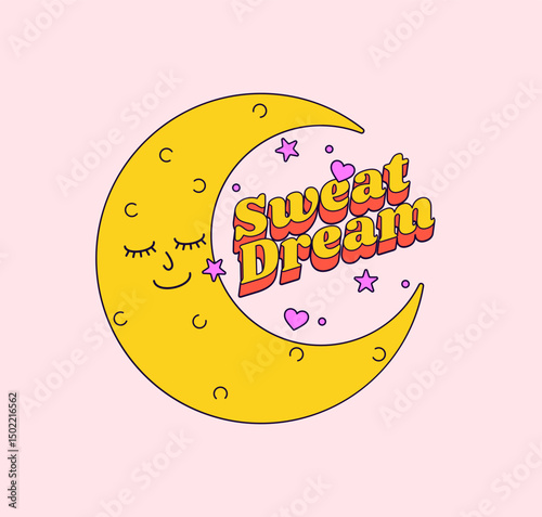 Cute sleeping moon character with sweet dream typo vector