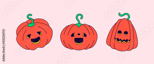 Funny halloween pumpkins set vector