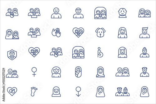 Diverse Line Art Icons Representing Family Relationships and Human Life