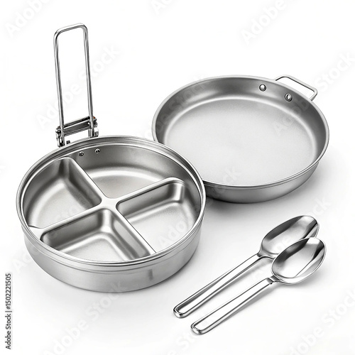 Stainless steel mess kit with foldable handles