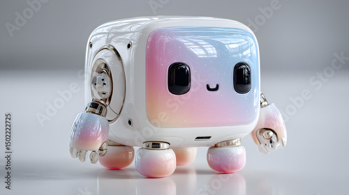 3D cute AI assistant cube with blinking eyes
