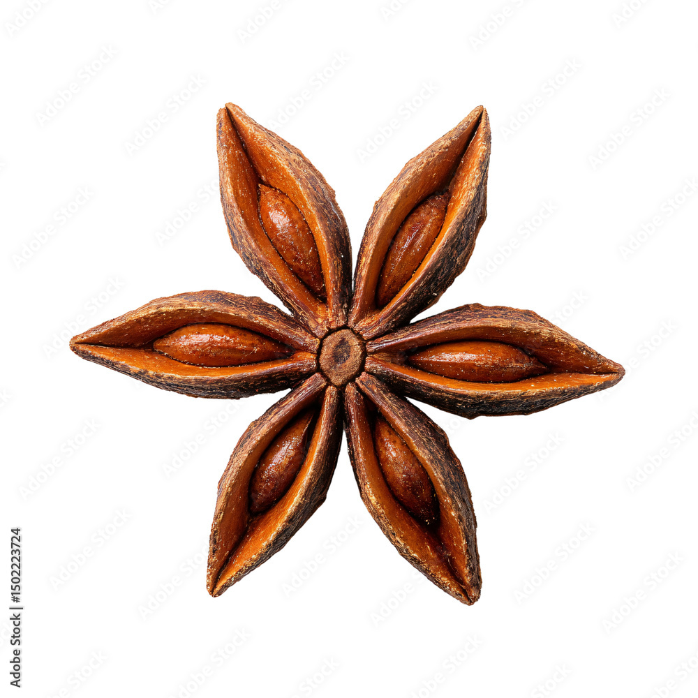 Star Anise: An isolated, intricately detailed close-up showcases a star anise, exuding an inviting, aromatic presence, perfect for culinary projects or spice themes. Star Anise: An isolated, intricately detailed close-up showcases a star anise, exuding an inviting, aromatic presence, perfect for culinary projects or spice themes.