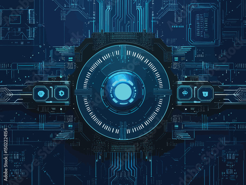 Cybernetic Eye: Blue Futuristic Technology, Data Processing, Artificial Intelligence, and Information Network