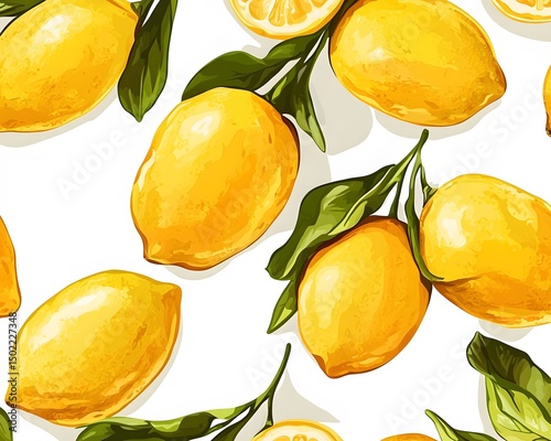 Seamless pattern with lemons. Hand-drawn