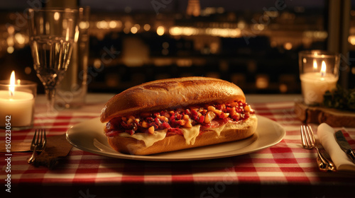 Fototapeta Naklejka Na Ścianę i Meble -  paris sandwich candle background variety ingredients