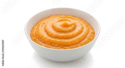 Pureed chicken with carrot cream. Dysphagia-friendly senior meal, high-protein, smooth consistency