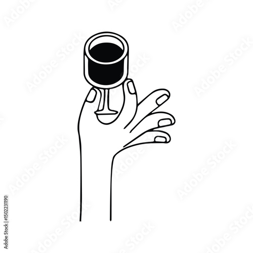 Wine Glass Icon. Hand Holding Wine Glass Illustration.