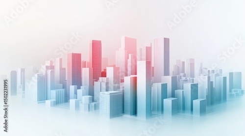 Abstract city skyline, pastel colors, 3D model