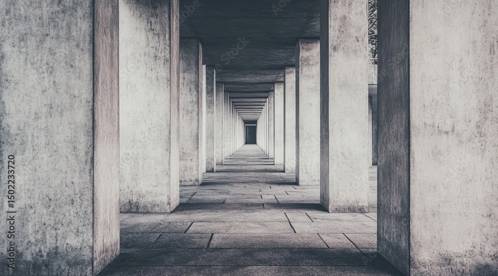 Obraz premium Concrete colonnade hallway perspective