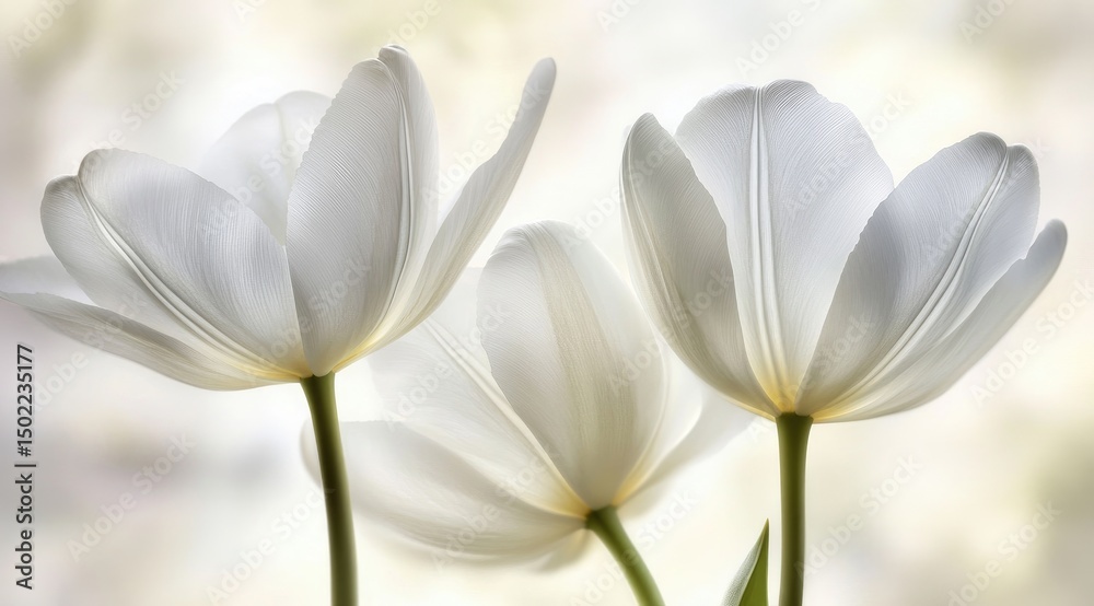 Fototapeta premium Delicate white tulips in soft light