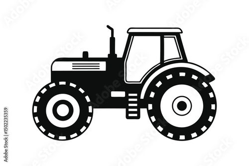 silhouette vector illustration of a tractor with large rear wheels and detailed cabin