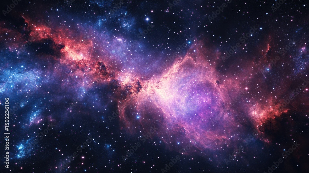 Obraz premium Explore the enchanting beauty of this vibrant cosmic nebula filled with brilliant colors and countless stars, capturing the wonder of the universe.