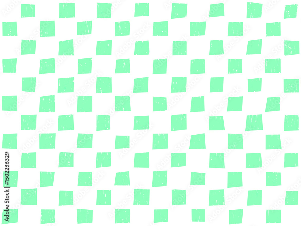 Fototapeta premium 手描き背景 水彩 チェック グリーン