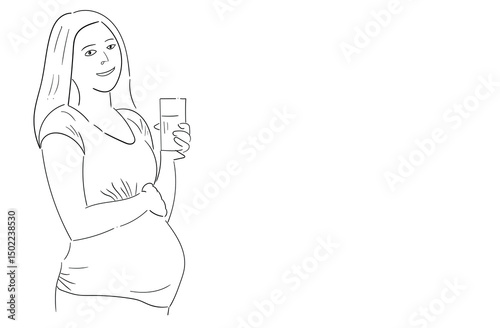 Pregnant Woman with Water Glass Vector Illustration.