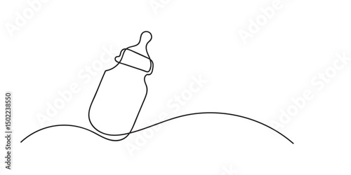 Baby Bottle Vector, Single Line Art on White Background