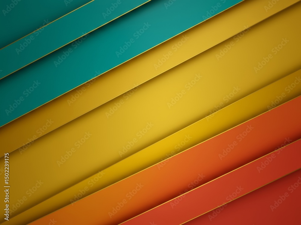 Obraz premium Abstract diagonal stripes gold accents teal yellow orange red