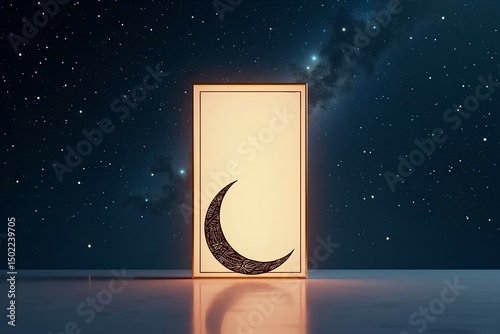 moon and stars on the roof,Vertical branding mockup with celestial theme, gold-lined border, and swirling star effects—ideal for showcasing trendy logos, branding visuals, or premium promotional conte